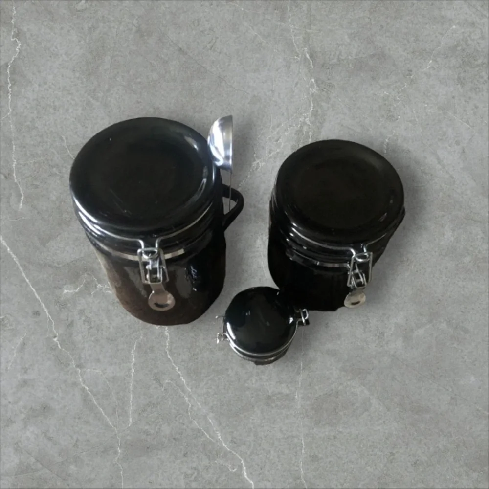 Black Ceramic Canister Set with Lids & Spoons - 3 Piece Kitchen Storage